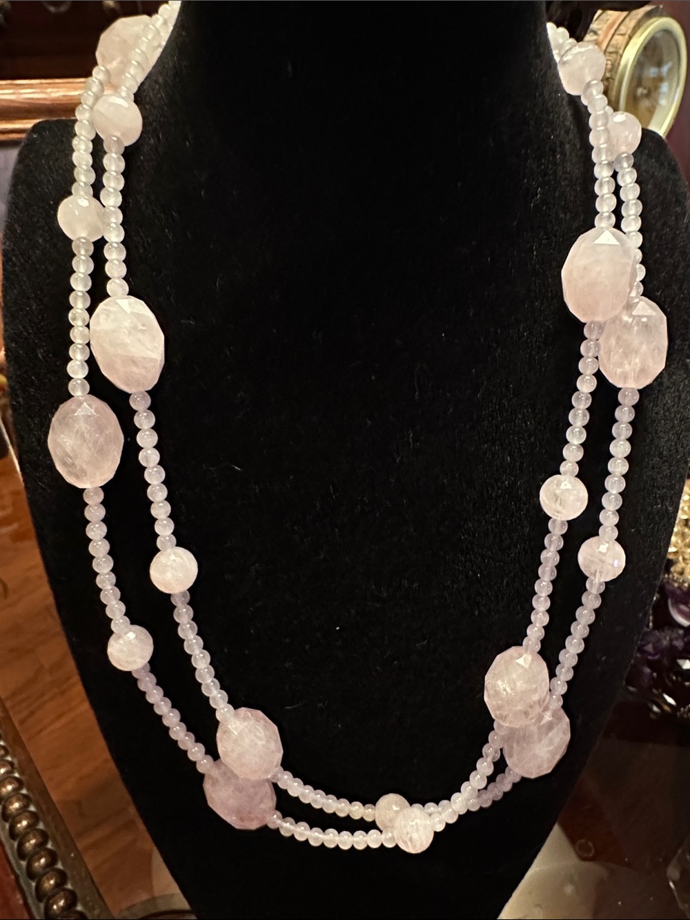 Multi-Strand Rose Quartz Beaded Necklace — Soft Pink Women’s Jewelry